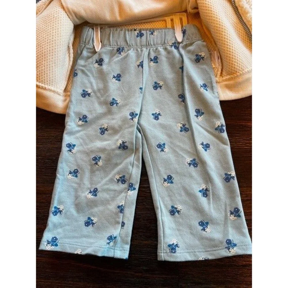 Carters 3pc Baby Girl Ivory and Blue Fleece Jacket Bodysuit Pant Set NWT 9M